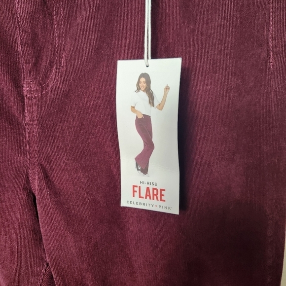 Celebrity Pink Corduroy Burgundy Hi Rise Flare Frayed Hem Pants-Size 19/34 (NWT) - Picture 3 of 10